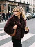 Plush Burgundy Faux Fur Jacket