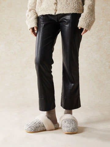 Cozy Faux Fur Tweed House Slippers
