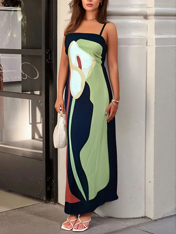 Sleek Abstract Print Maxi Dress