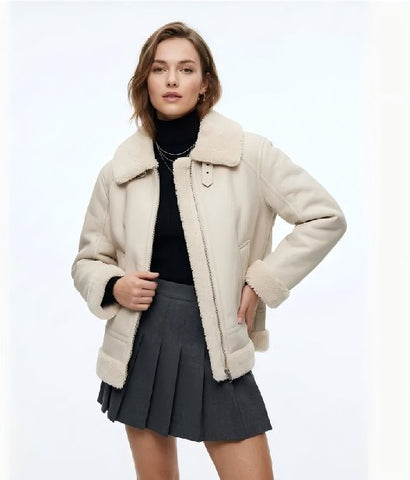 Faux Shearling Lined Moto Jacket
