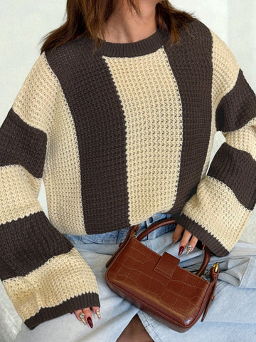Oversized Striped Waffle Knit Sweater