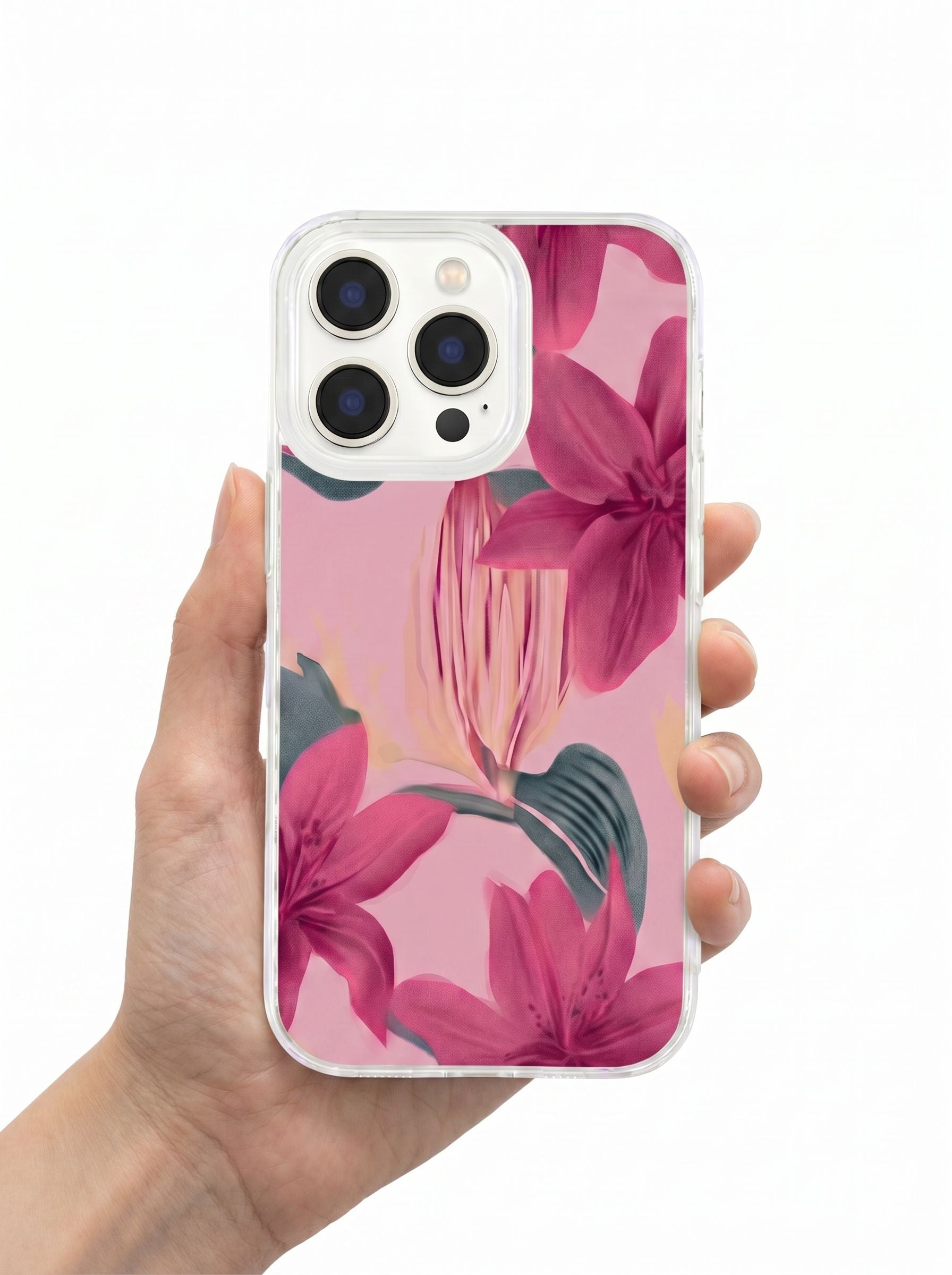 Pink Lily Floral Clear Phone Case