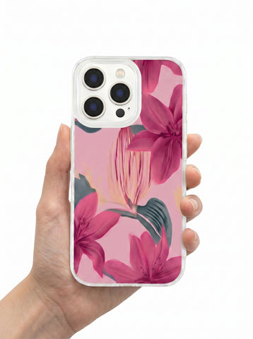 Pink Lily Floral Clear Phone Case