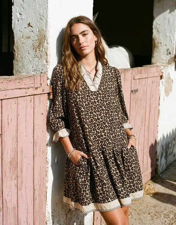 Leopard Print Tiered Ruffle Mini Dress