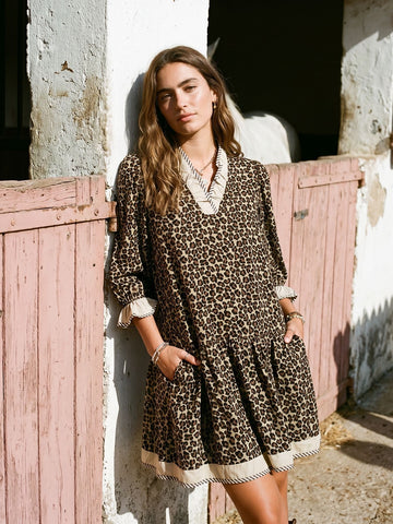 Leopard Print Tiered Ruffle Mini Dress