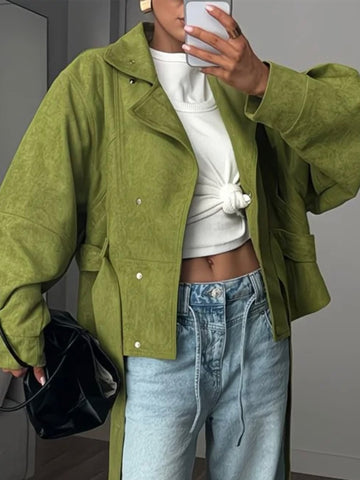 Oversized Belted Suede Moto Jacket