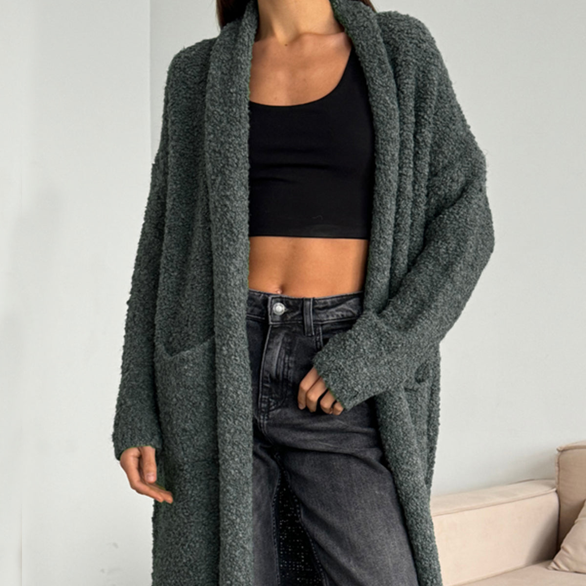 Cozy Fuzzy Long Open Cardigan