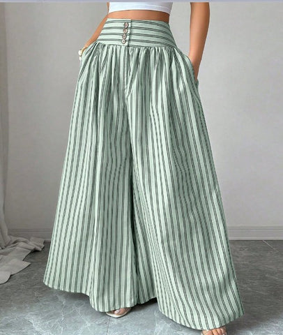 High Waisted Striped Wide Leg Pants