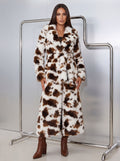 Cow Print Belted Faux Fur Coat