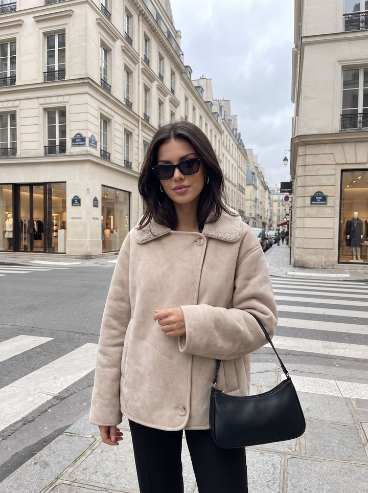 Cozy Faux Suede Sherpa Coat