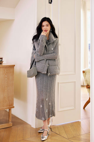 Elegant Tweed Quilted Puffer Jacket