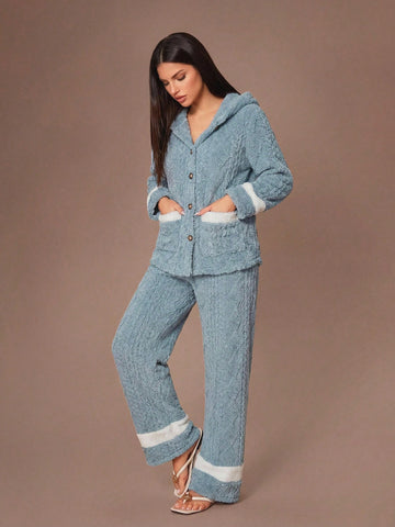 Cozy Plush Hooded Loungewear Pajama Set