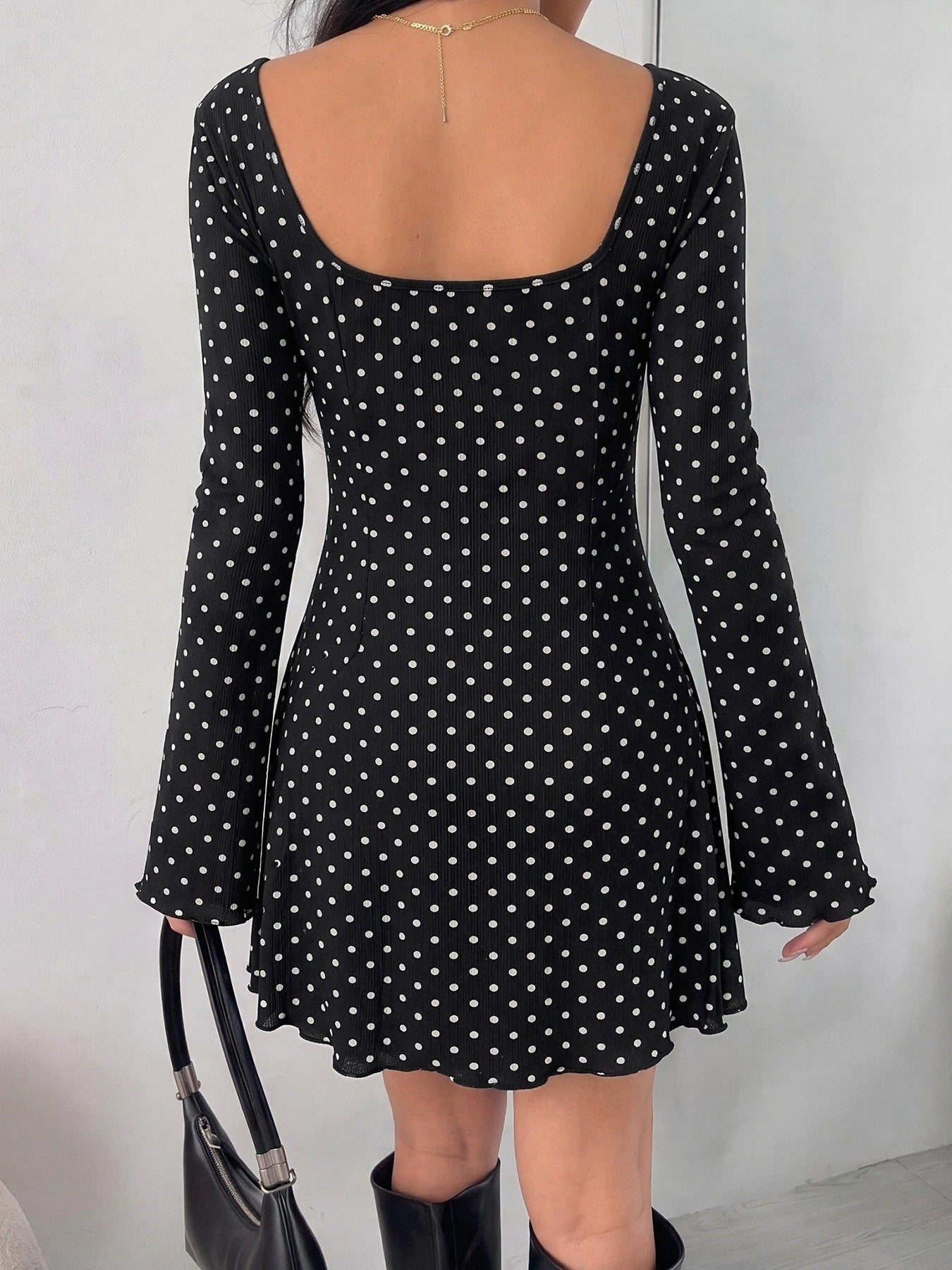 Polka Dot Lace Trim Mini Dress
