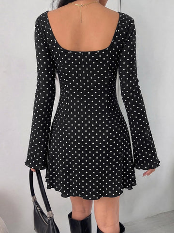 Polka Dot Lace Trim Mini Dress