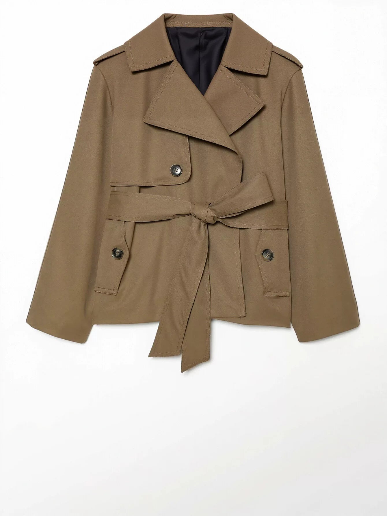 Contrast Collar Belted Trench Jacket