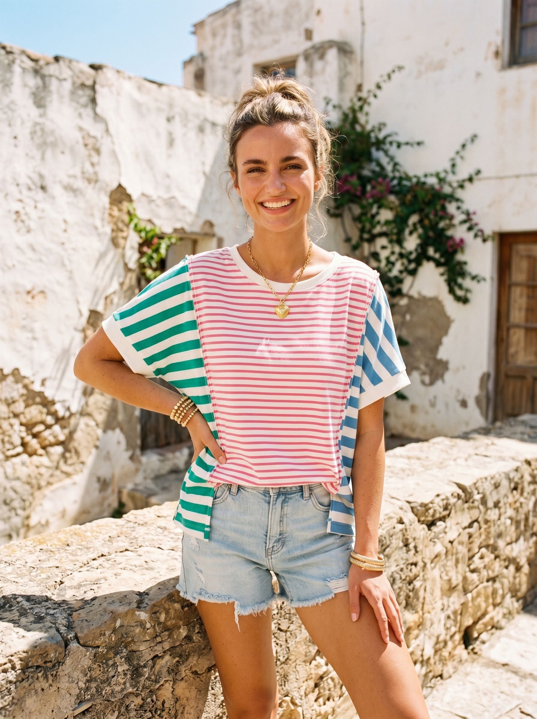 Colorblock Striped Relaxed Fit T-Shirt