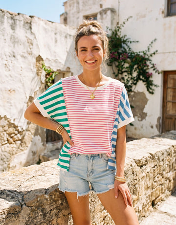 Colorblock Striped Relaxed Fit T-Shirt
