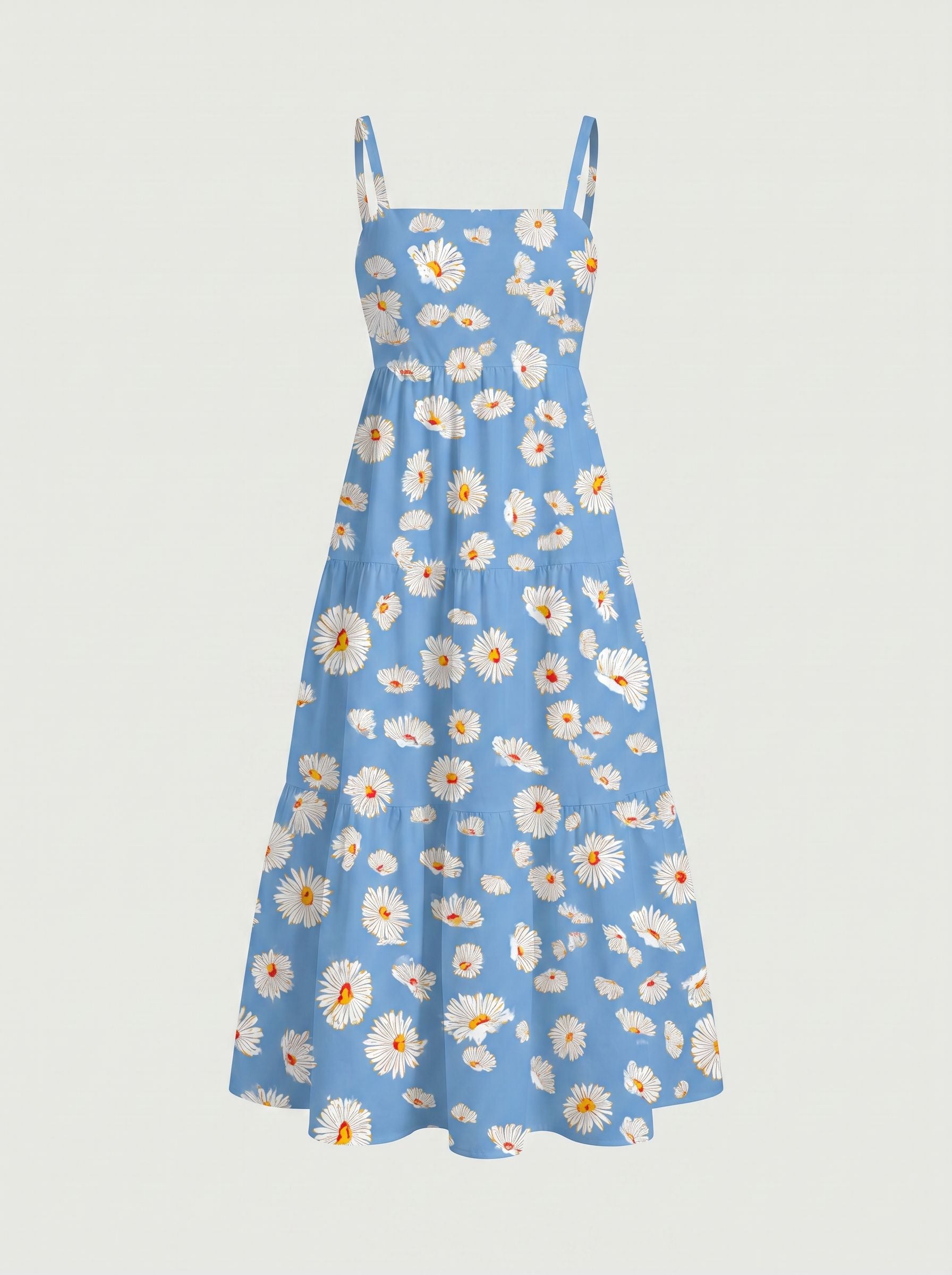FLORA Floral Print Tiered Strap Midi Dress