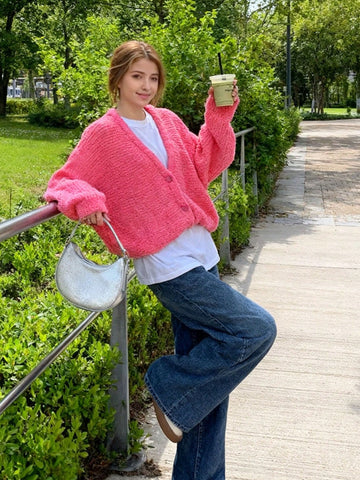 Cozy Soft Pink Button Cardigan