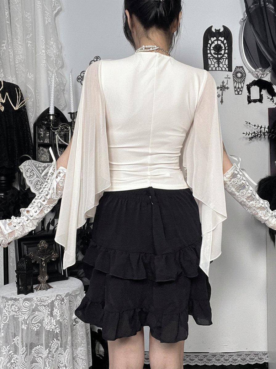 Elegant Draped Flutter Sleeve Chiffon Blouse