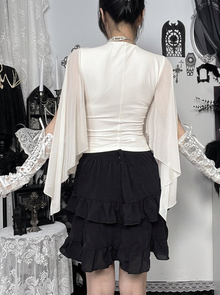 Elegant Draped Flutter Sleeve Chiffon Blouse