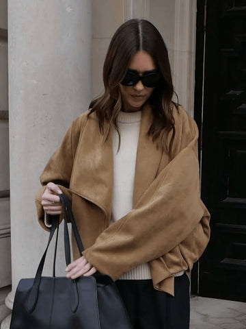 Oversized Suede Drape Front Jacket