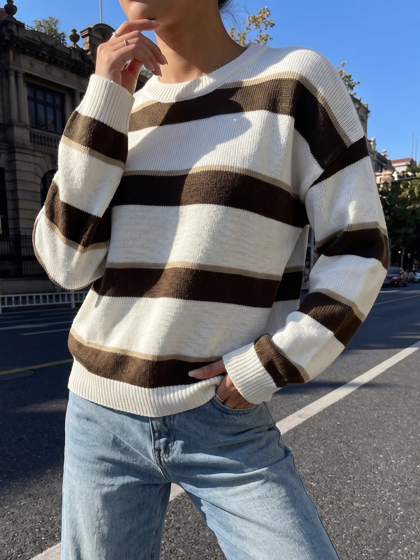 Cozy Striped Crewneck Knit Sweater