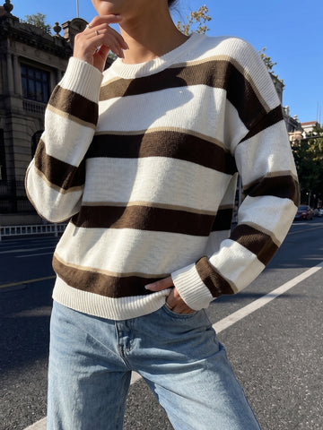 Cozy Striped Crewneck Knit Sweater