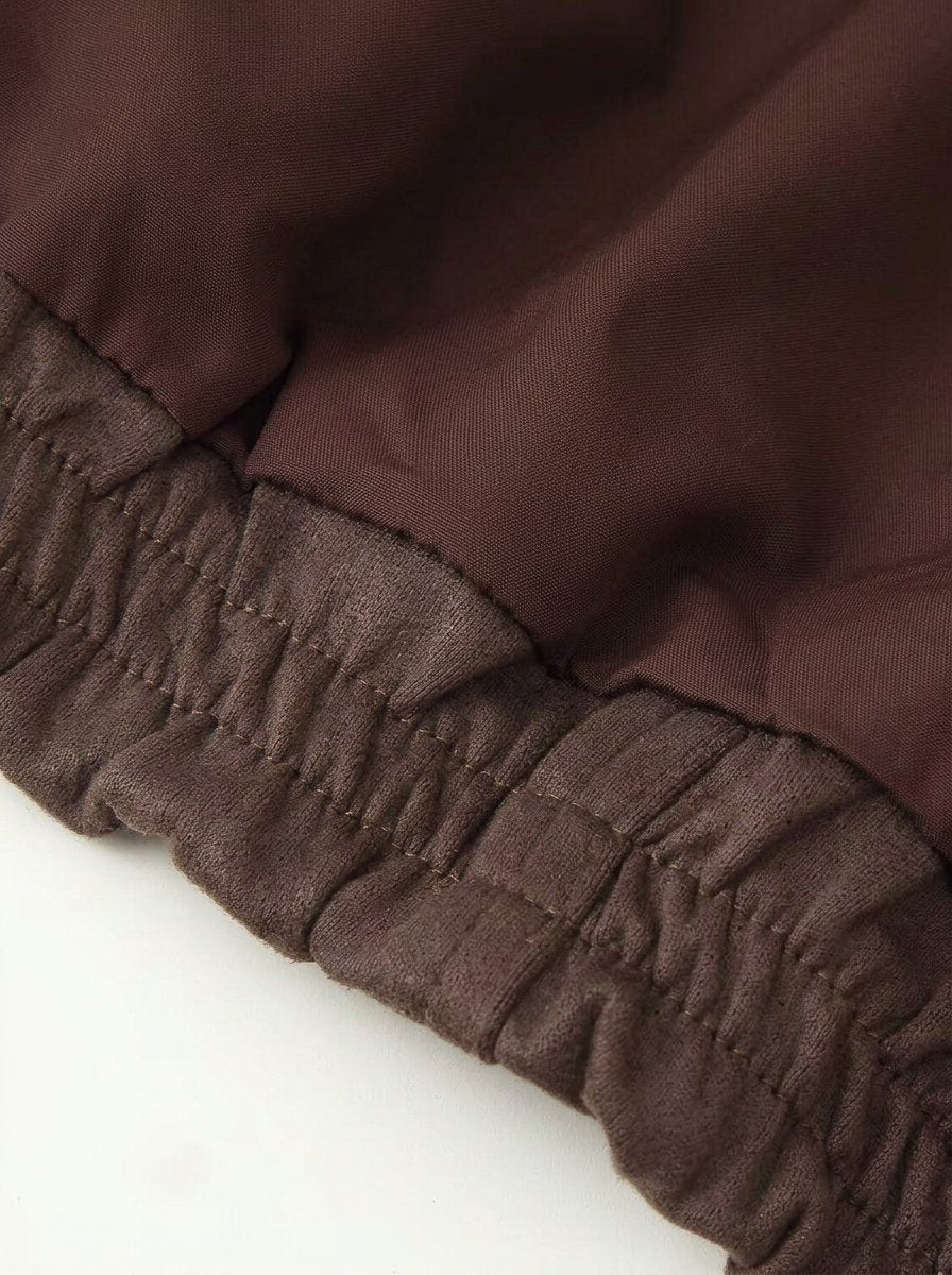 Chic Brown Suede Stand Collar Jacket