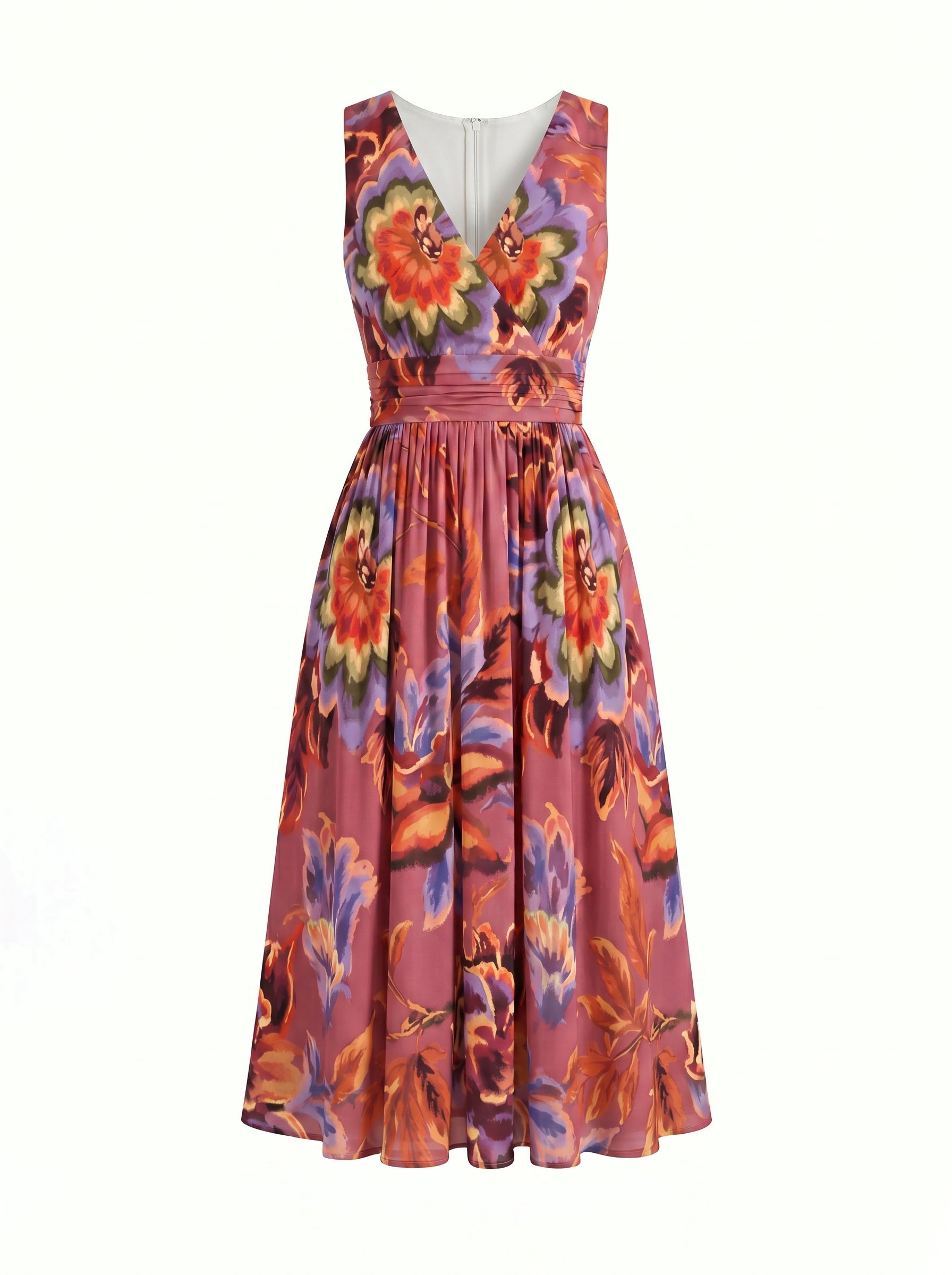 CORINNE
Floral Print V Neck A Line Midi Dress