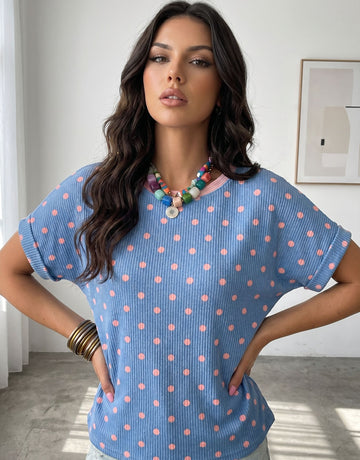 Cute Polka Dot Ribbed Tee