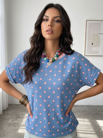 Cute Polka Dot Ribbed Tee