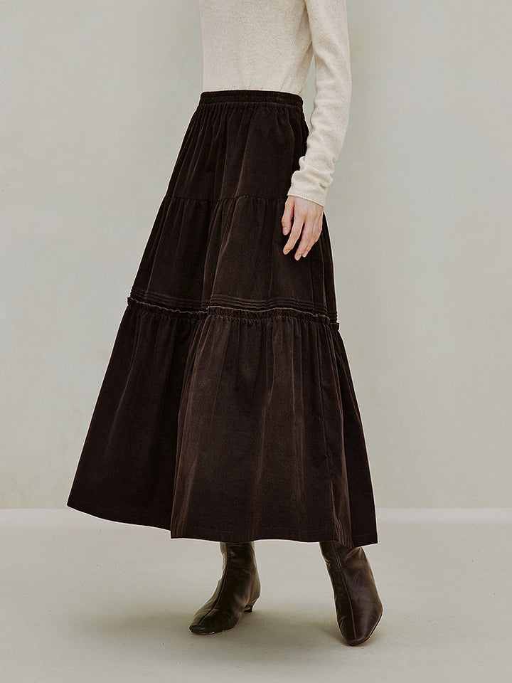 Cotton Corduroy Tiered Maxi Skirt
