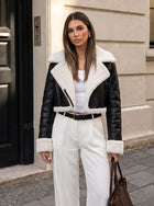 Faux Leather Sherpa Cropped Jacket