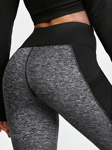 High-Waisted Colorblock Pocket Fitness Yoga Leggings-Black