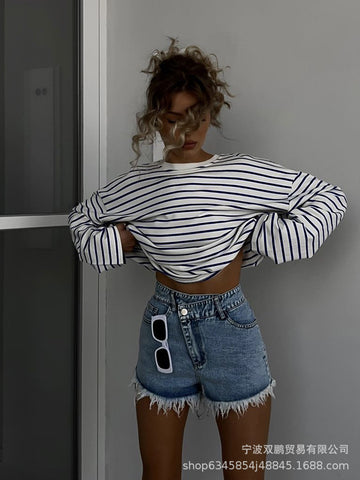 Oversized Striped Side Slit Tee