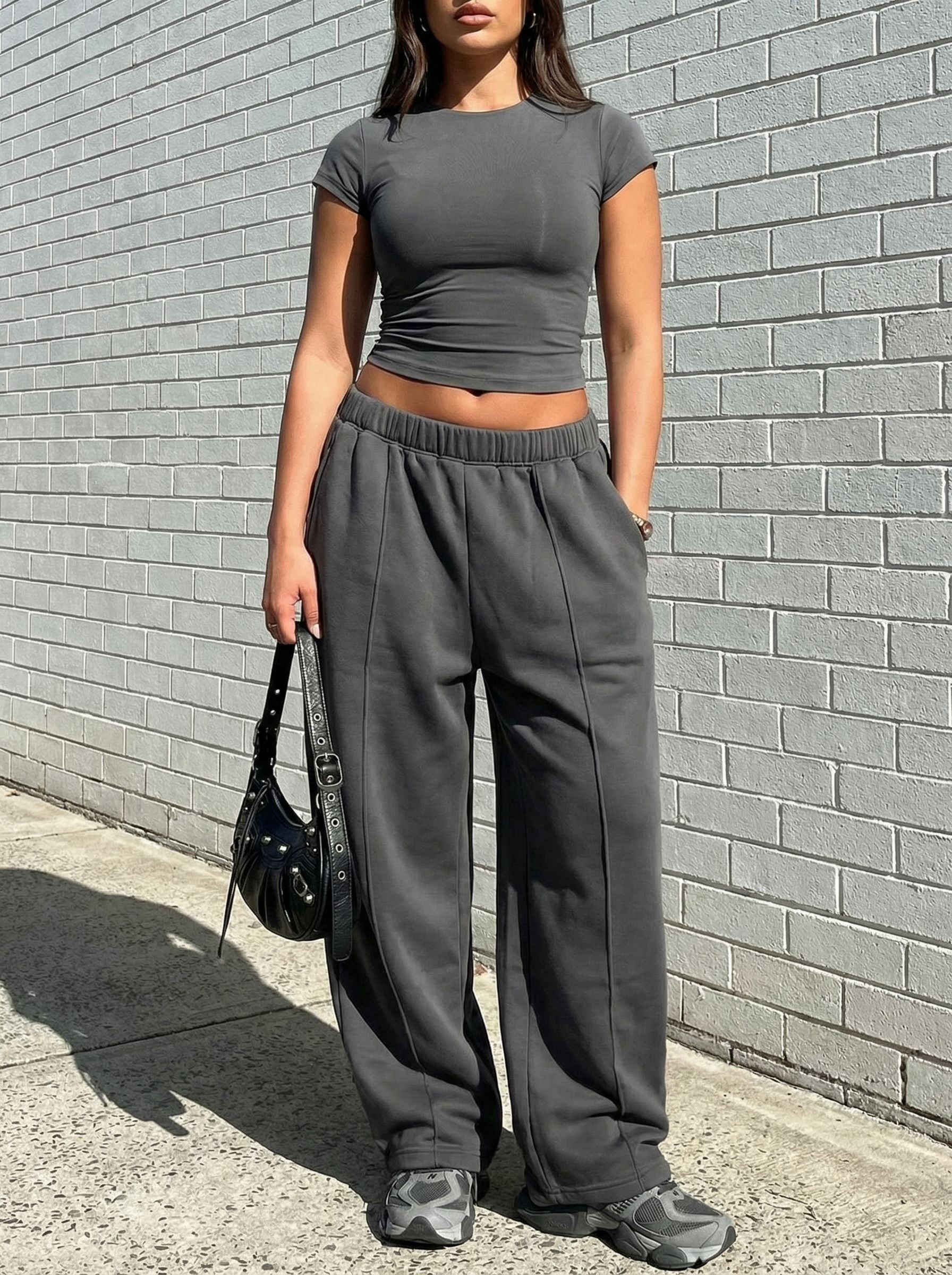 Side-Stripe Loose-Fit Casual Sweat Pants-Dark Gray