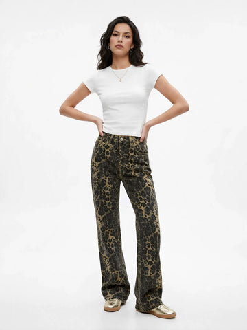 High Rise Leopard Print Jeans