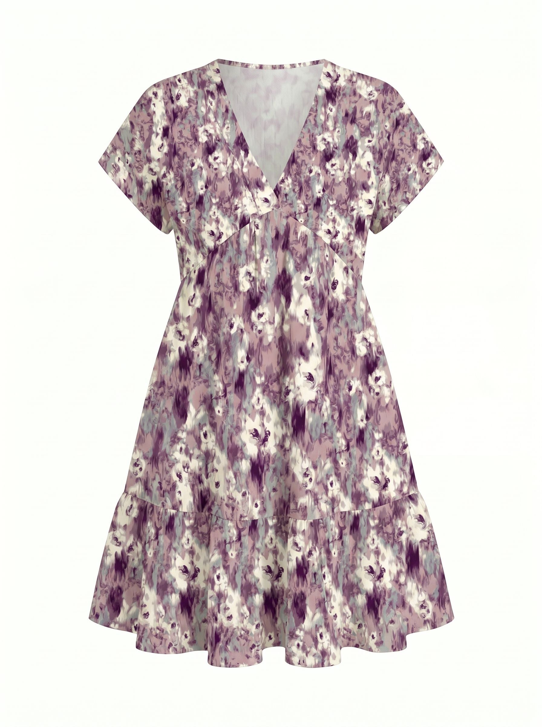 EVA Floral Print V Neck Tiered Babydoll Mini Dress