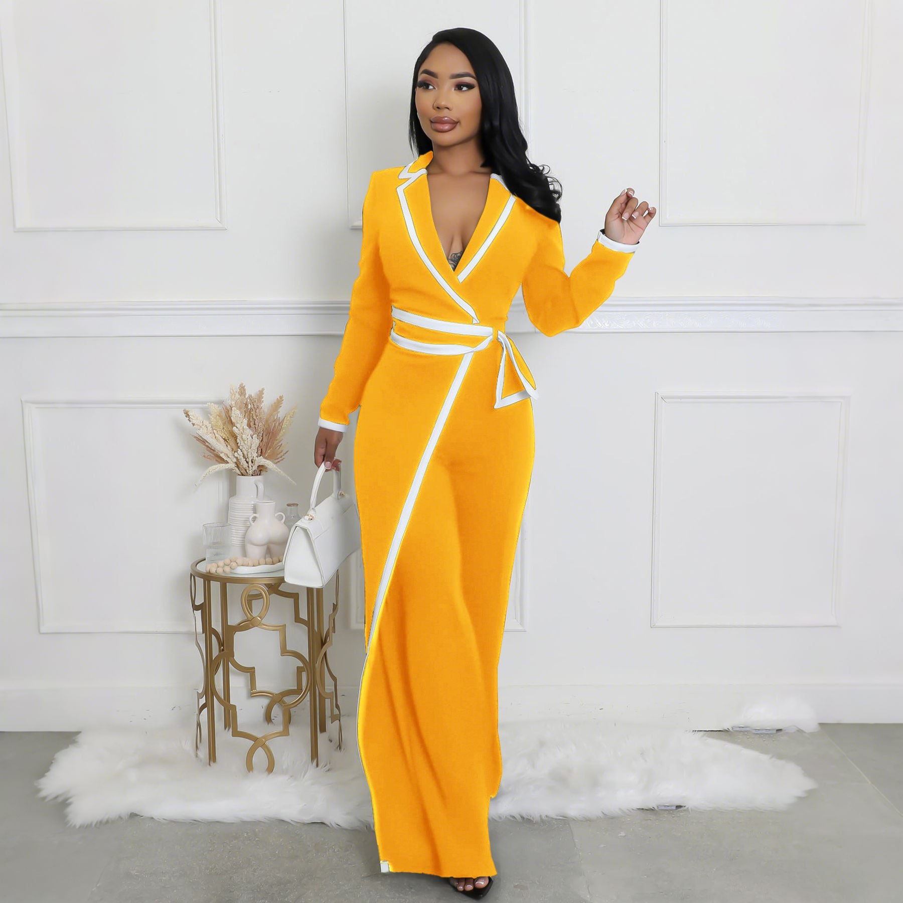 Elegant Colorblock Belted Wide Leg Jumpsuit