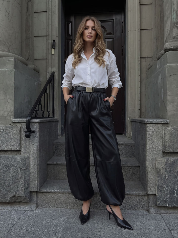 High Waisted Faux Leather Balloon Pants