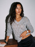 Sheer V Neck Knit Pullover Sweater