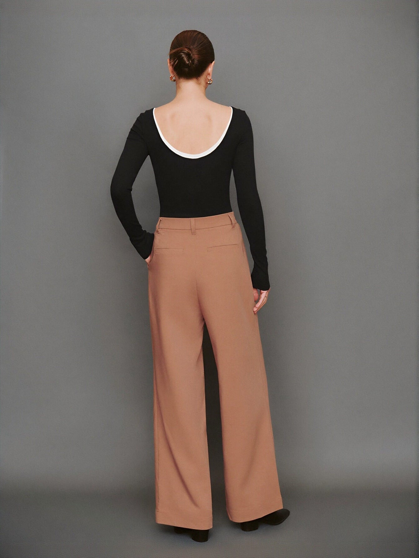 Urban Revivo Wide-Leg Loose Pants-Peach