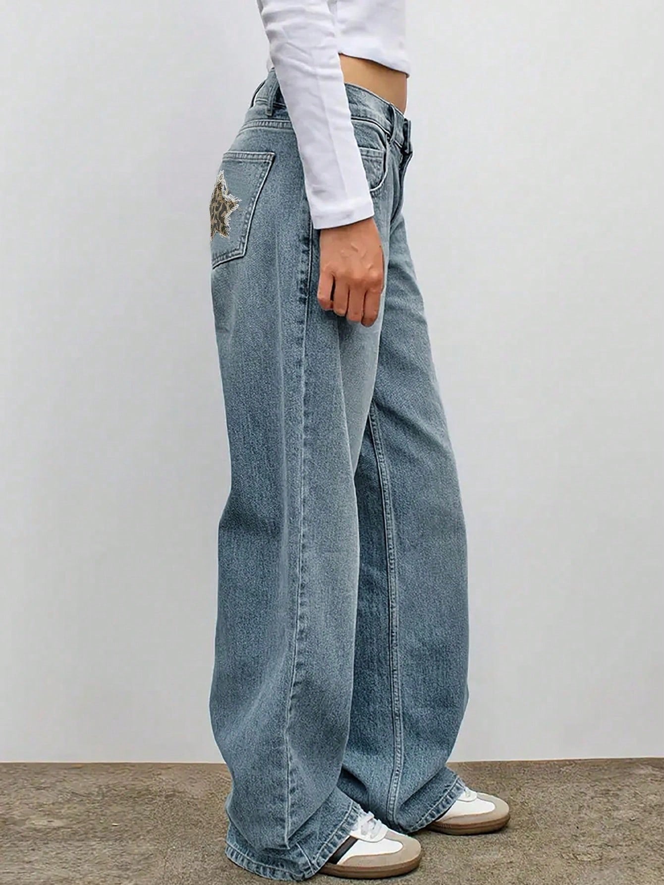 Leopard Star Print Wide Leg Jeans