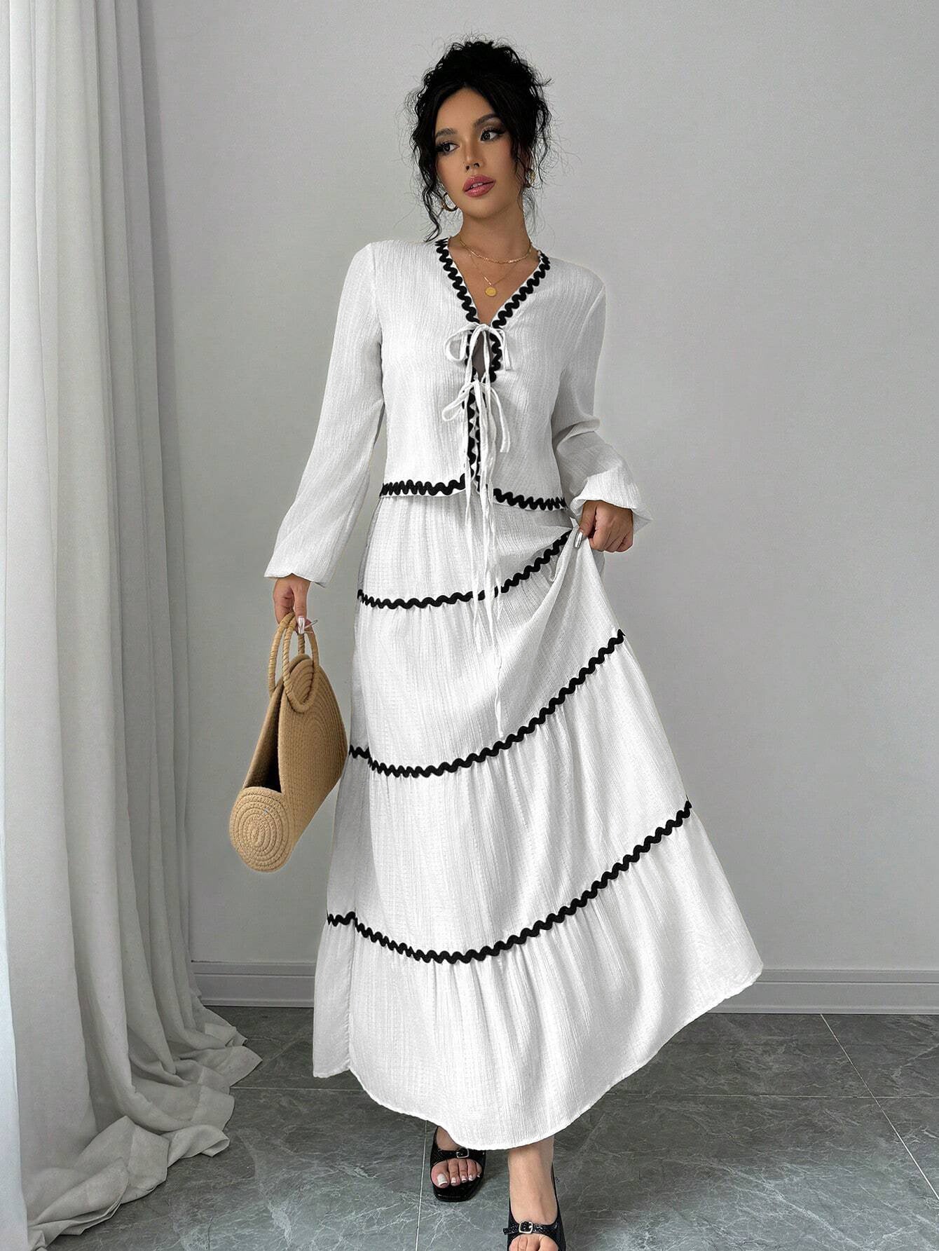 Boho Tie Front Tiered Skirt Set