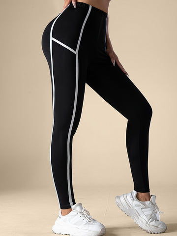 High-Waisted Y-Seam Contrast-Stripe Training Leggings