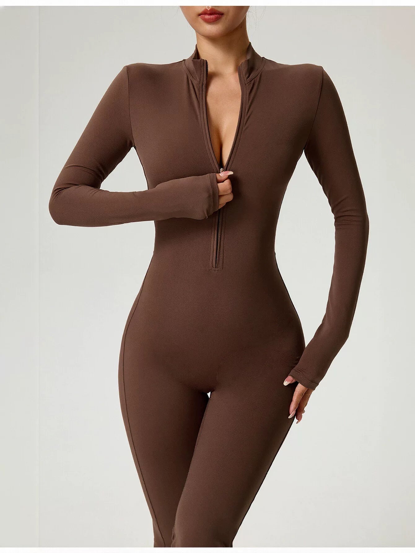 Sculpting Zip Front Flare Jumpsuit