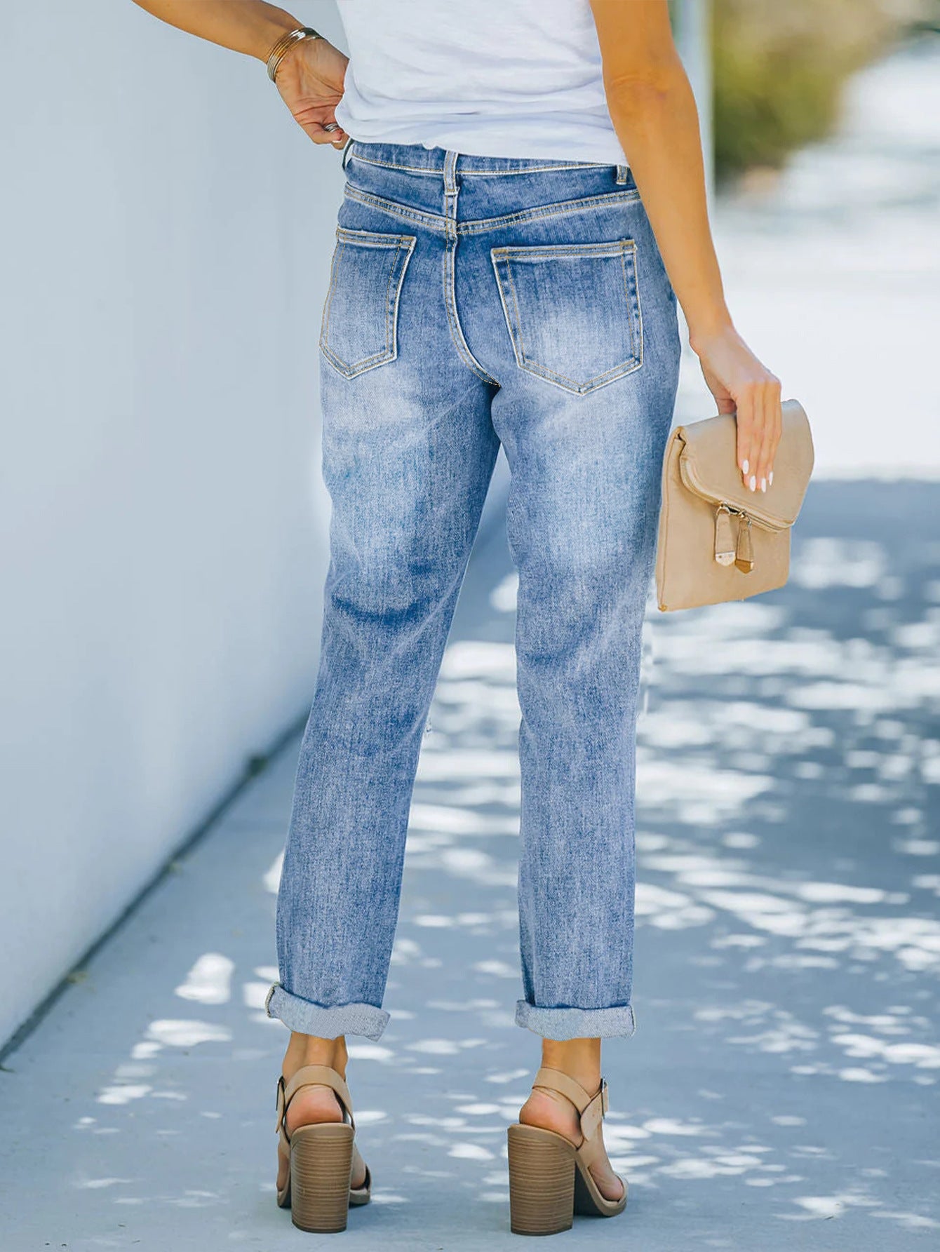 High Rise Cuffed Straight Jeans