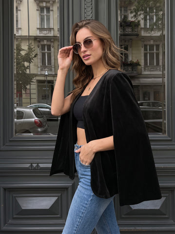 Elegant Velvet Cape Blazer Jacket