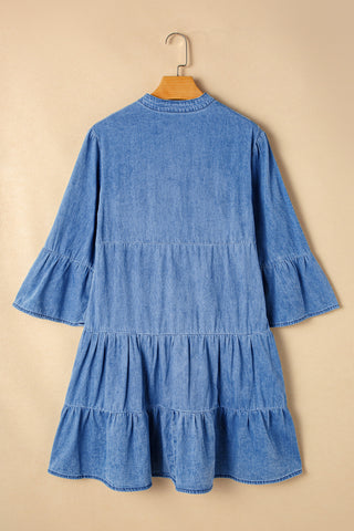 Casual Tiered Button Down Denim Dress